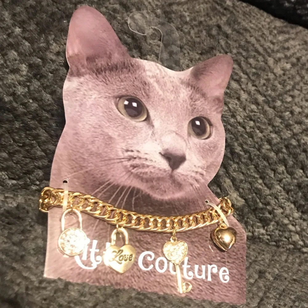 New “Kitty Couture” Fashion Cuban Link Thick Golden Chain Cat Four Charms Collar